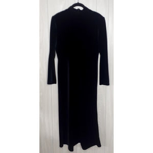 Vintage K.C. Spencer Crushed Black Velvet Maxi Dress Long Sleeve Size 10 Petite
